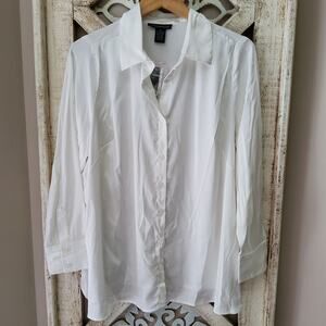 Preswick & Moore Women's Plus Size Long Sleeve Button Down Satin Blouse Cream